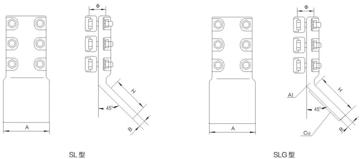 SL, SLG Bolted Heat-Resistant Single-Conductor Equipment Clamp (45deg)